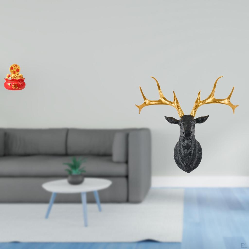 Festival Treasure Deer Head Ornament Resin Art Craft Cornucopia Wall Sculpture Housewarming Gift for