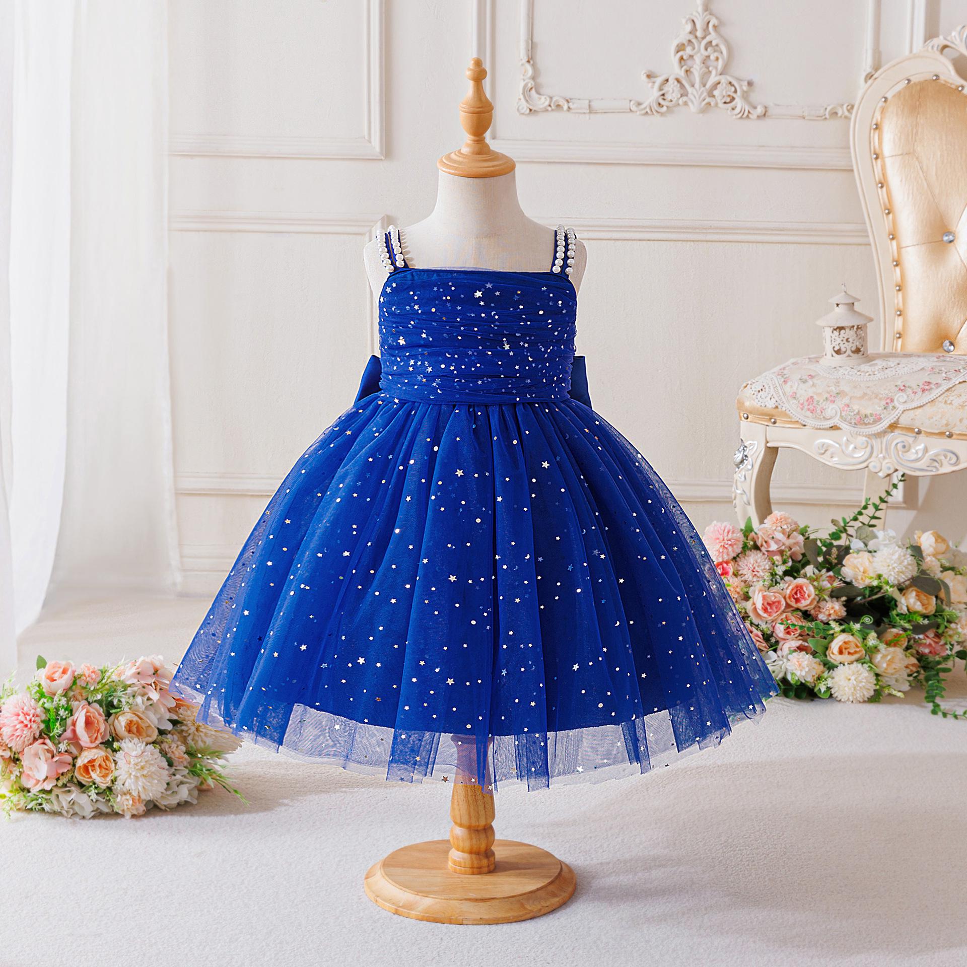

New Sleeveless Puffy Princess Dress: Sequin Tulle Flower Girl Gown for Birthday Parties 140cm