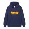 W02-1 Unisex Thrasher Flame Print Hoodie Men Casual Loose Long Sleeve Hooded Sweatshirt Streetwear Pullover
