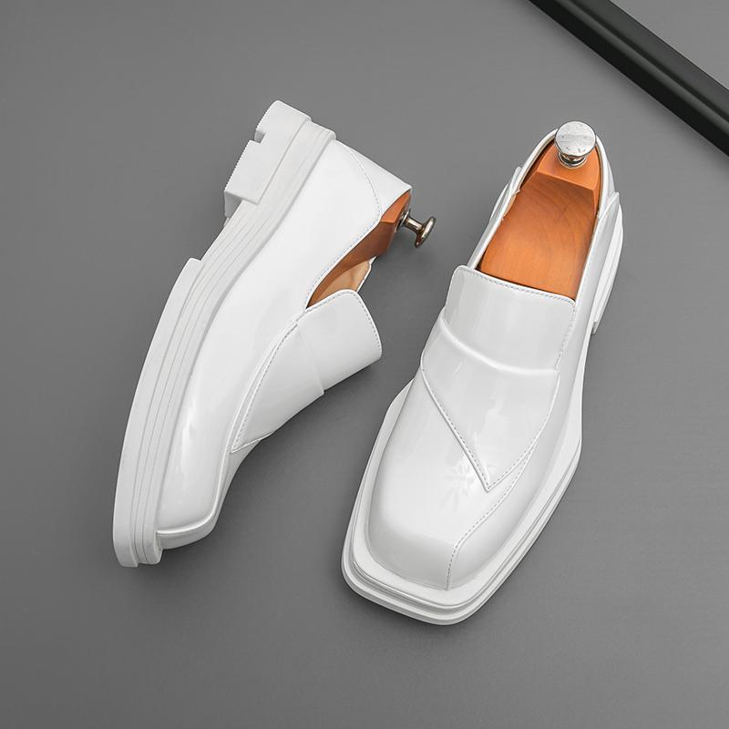 Trend Designer New Men's Black White Mixed Slip on Casual Leather Shoes Male Elevator Loafers Wedding Dress Formal Footwear