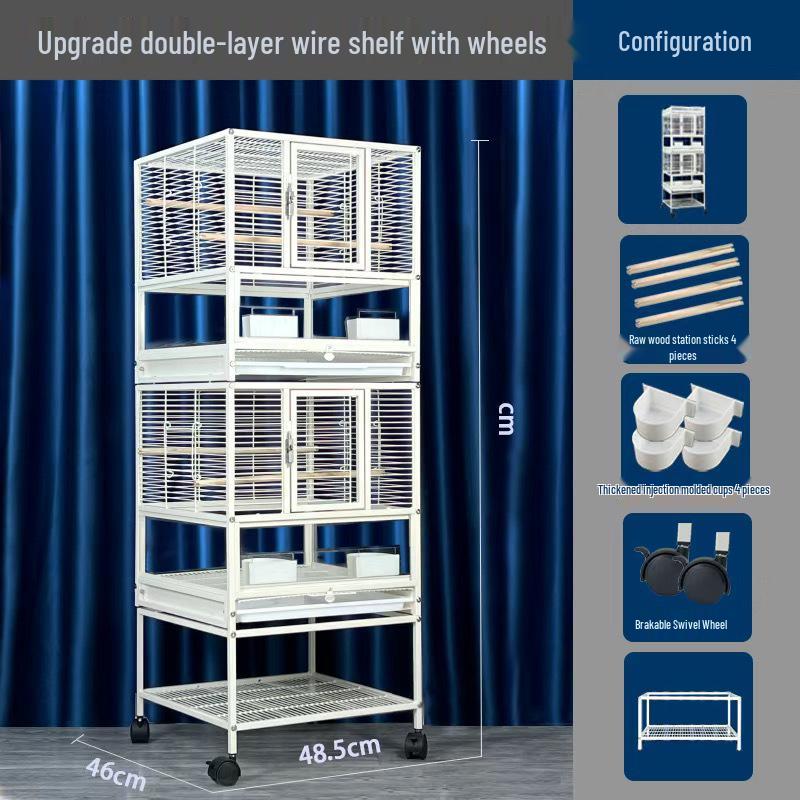 Monk & Cockatiel Double-Layer Extra-Large Budgie Villa Cage with Anti-Splatter Design