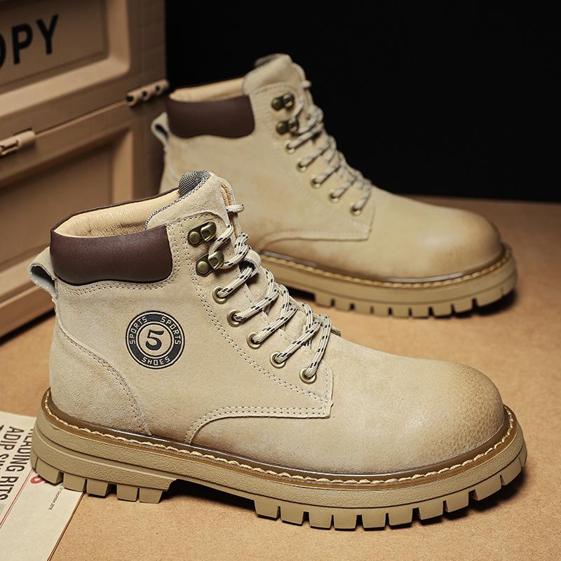 Vintage Suede Leather Men's Ankle Boots Fashion Man Lace Up High Top Shoes Outdoor Motorcycle Boots Top Quality Walk Shoes Botas