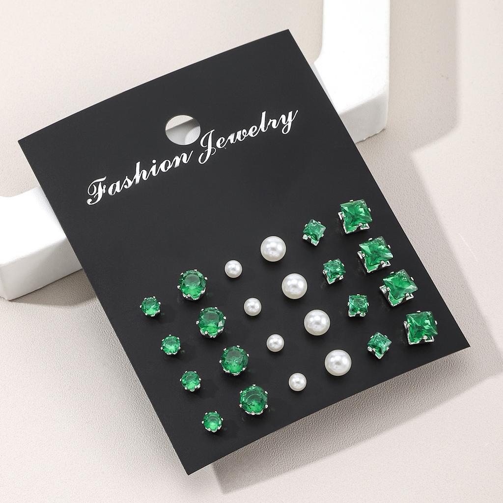 Popular Simple Pair of Zircon Pearl Stud Earrings, Earrings, Colored Diamonds, Temperament, Six-claw Diamonds.