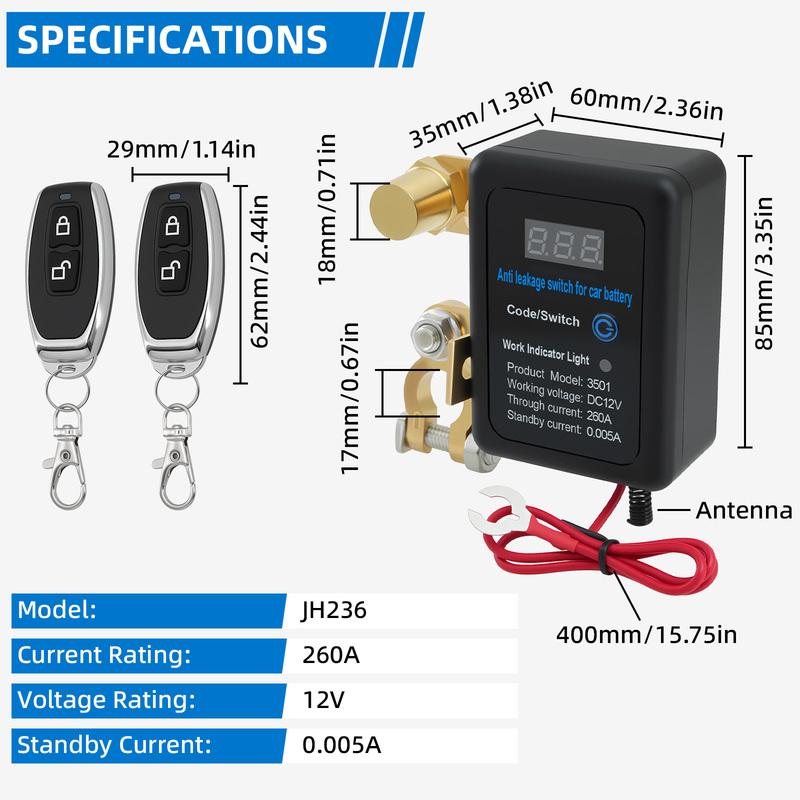ZMFJH DC 12V Car Automatic Power Shut Off Switch 260A Battery Kill Switch Remote Battery Disconnect Switch for Car Truck SUV