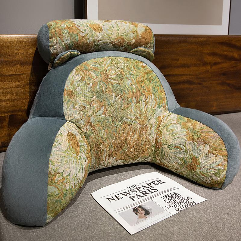 Bedside Reading Playing Sofa Cushion Retro Printing Lumbar Support Large Pads Home Bedroom Office Waist Protection Pillow Removable and Washable