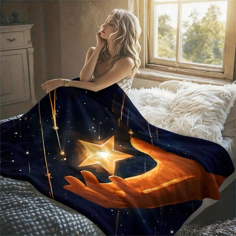 Starry Hand Illustration Flannel Blanket Warm Soft Halloween Christmas Decorative Couch Warm Cozy All-Season Gift