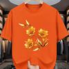 Golden Floral Print Mens Cotton Graphic Tee Casual Short Sleeve TShirt Breathable Summer Fashion