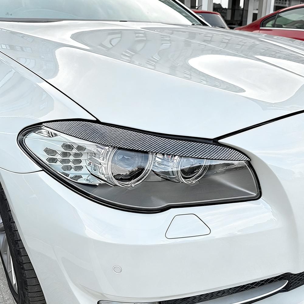 Car Headlight Eyelid Eyebrow Trim Cover For BMW 5 Series F10 F11 535i 525i 520i 530i 2010-2014 Gloss Black/Carbon Fiber Look