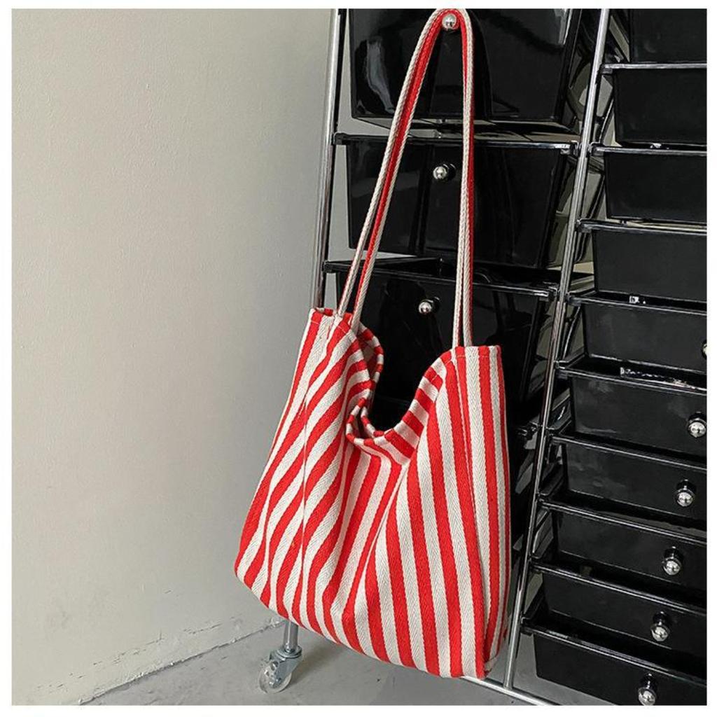 Handbag, Simple and Fresh Striped Bag, Shoulder Bag, Casual and Fashionable Large Capacity Shopping Bag