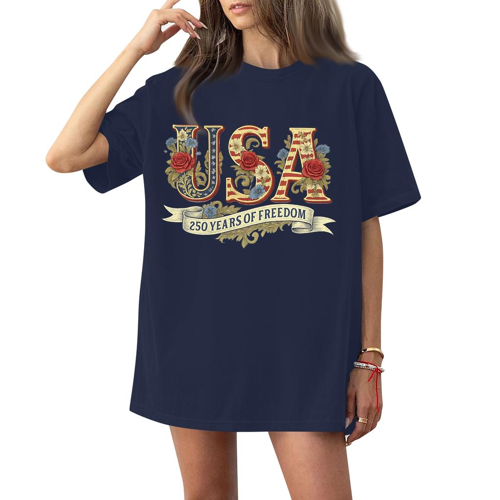 Damen Rundhals Bedrucktes Kurzarm T-Shirt Top
