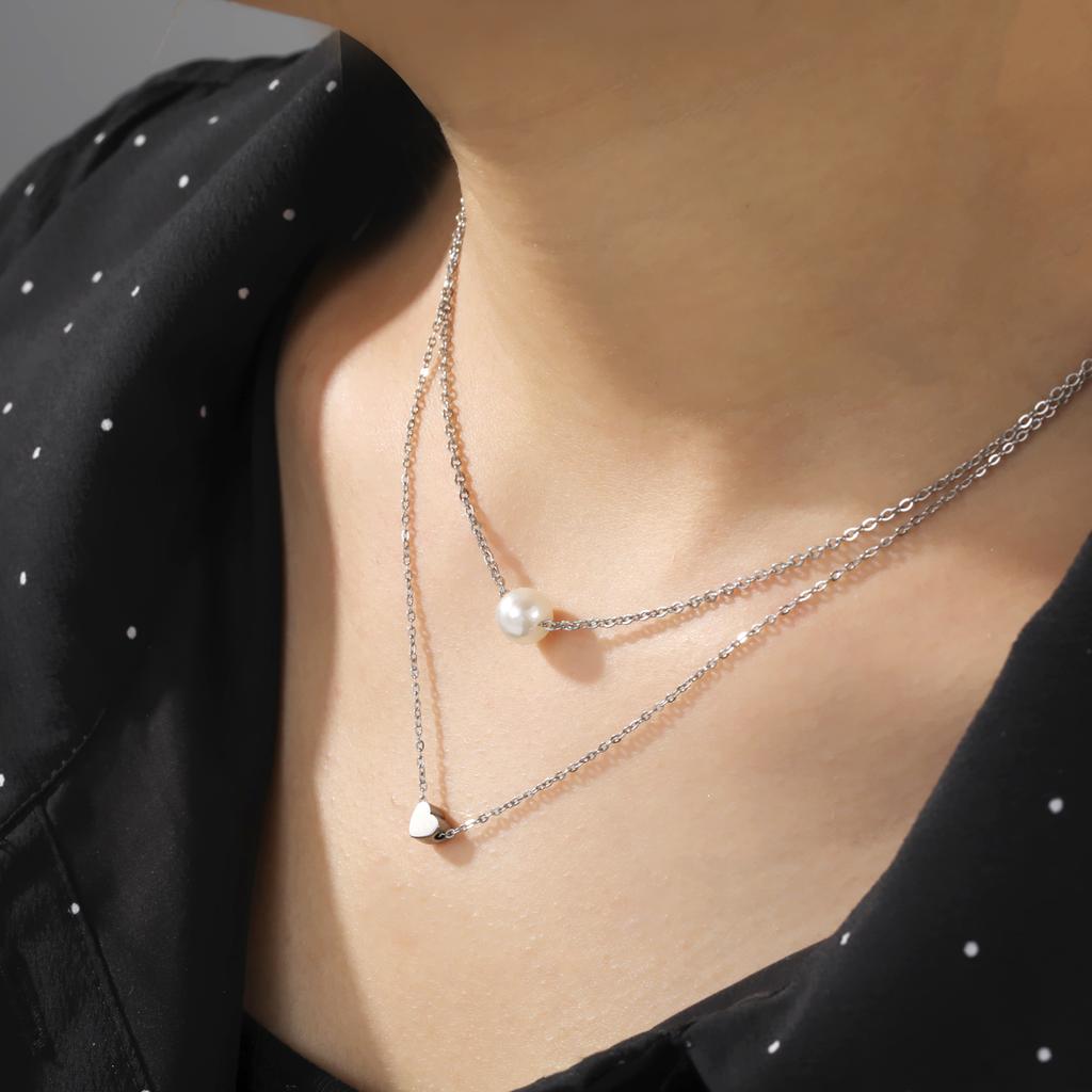Xiaomi Skyrim Tiny Heart Choker Necklaces Stainless Steel Double Layered Beads Chain Necklace Women Aesthetic Jewelry Mother Day Gift