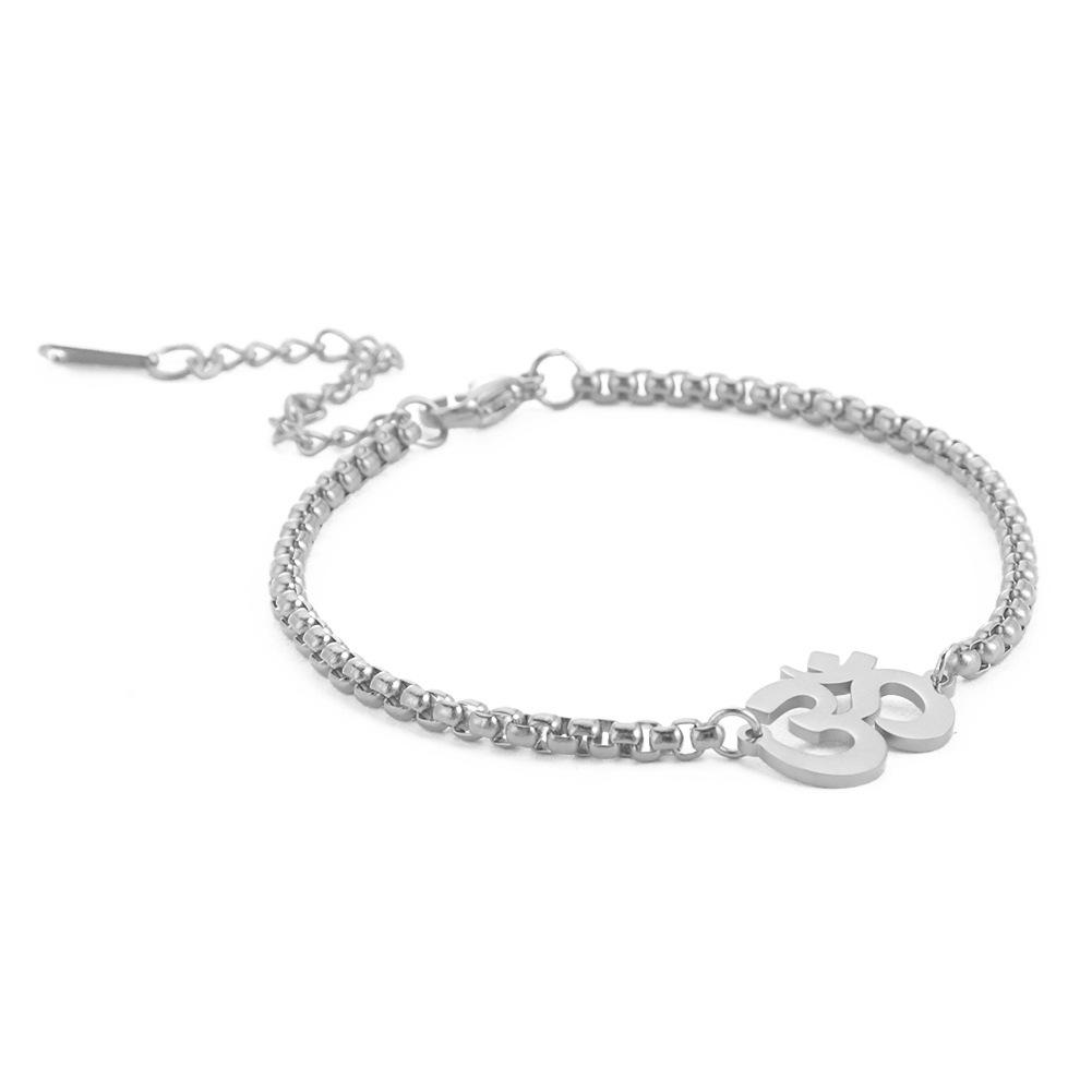 Titanium Steel Gold Plated Yoga OM Symbol Pendant Necklace Box Chain Bracelet Set Fashion Unisex Jewelry