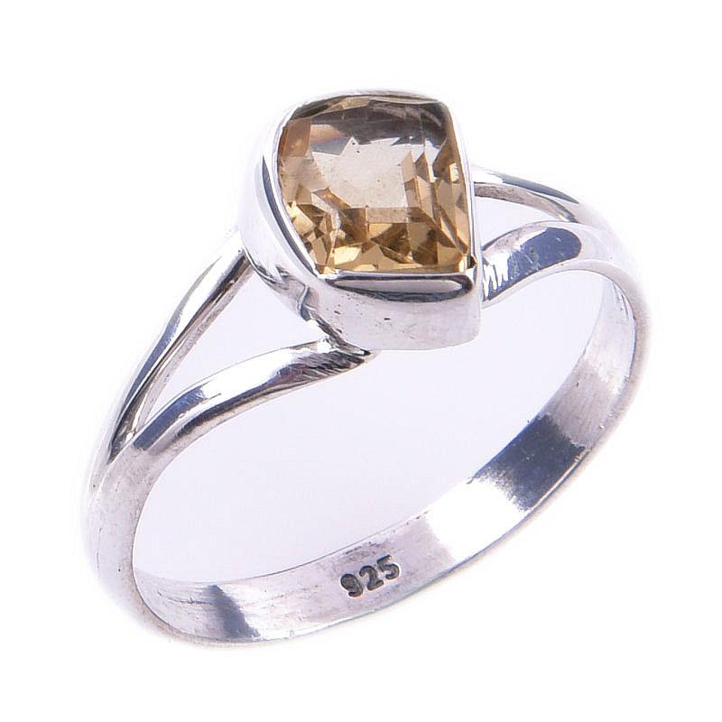 Naturlig Citrin Ädelsten Handgjord 925 Massivt Sterlingsilver Ring Storlek 9 e0A92
