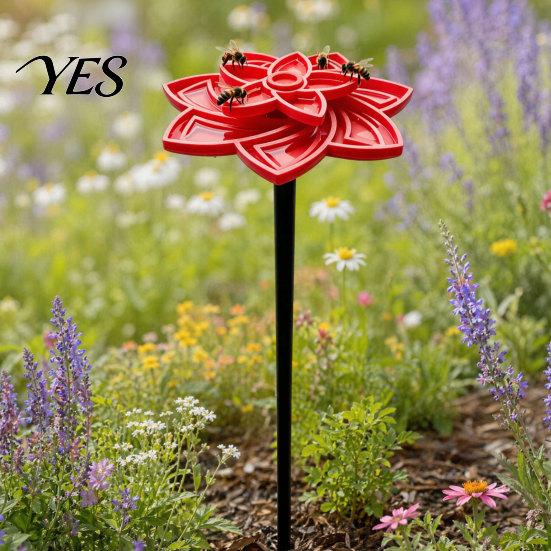 3D Printed Bee Feeder Flower Waterer, Garden Stake, Drinking Fountain Outdoor Decor, Hydration Device Open Anti-Drowning Trough, 2-in-1 Ornament