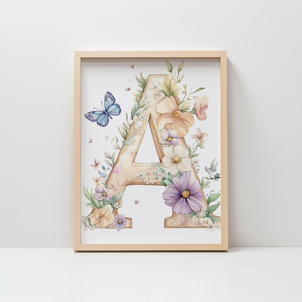 Poster Floral Letter "A" For Children Poster Floral Letter "A" For Children, 50X70 Cm, Without Frame, Premium Canvas On Stretcher