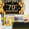 70th Birthday Decorations Men Women with 70th Birthday Banner, Black and Gold Table Cloth,Number Balloons, Large Sash, Cake Topper and Candles