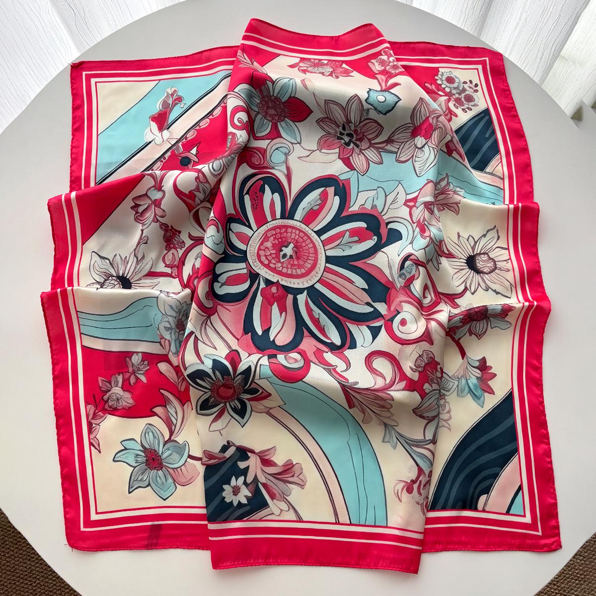 

FLoral Printed Imitation Silk Scarves Fashion Square Scarf Bandanas For Women Luxury Hijab Neckerchief Elegant Shawl Wraps