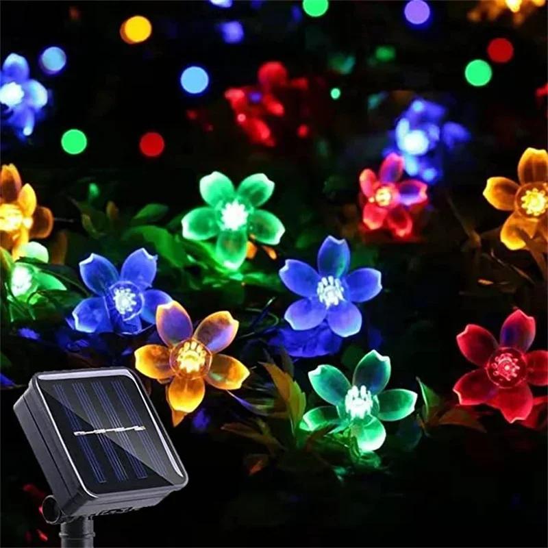 1pc 5/7/12/22M Solar String Sakura Lights 20/50/100/200LEDS Outdoor Waterproof Festival Garden Decorative Lights