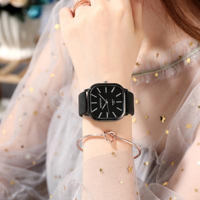 Square Quartz Watch Simple Elegant Adjustable Men Lady Minimalistic Design Anti-rust Faux Leather Quartz Watch
