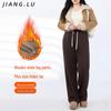 Women's Plus Size Wool Twill Wide-Leg Pants - Warm Slimming Casual Style for Autumn/Winter 2025