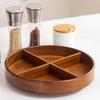 12 Inch Lazy Susan Round Serving Tray Acacia Wood 4 Sections Wooden Dividers, Hand Grips, Wood Turntable Rotating Organizer