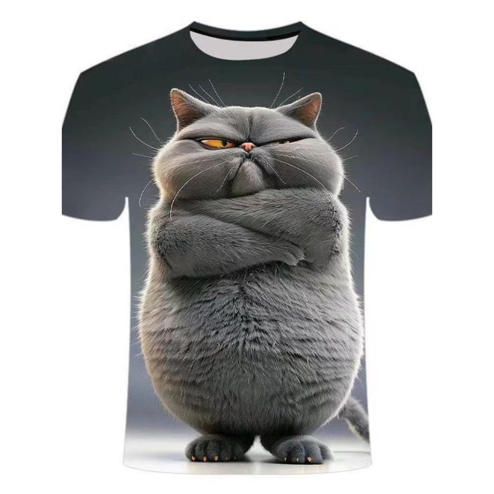 Funny Cat Pattern T-Shirt For Men Personality Animal 3D Printed T Shirts Summer Loose Short Sleeved Tops Casual Round Neck Tees
