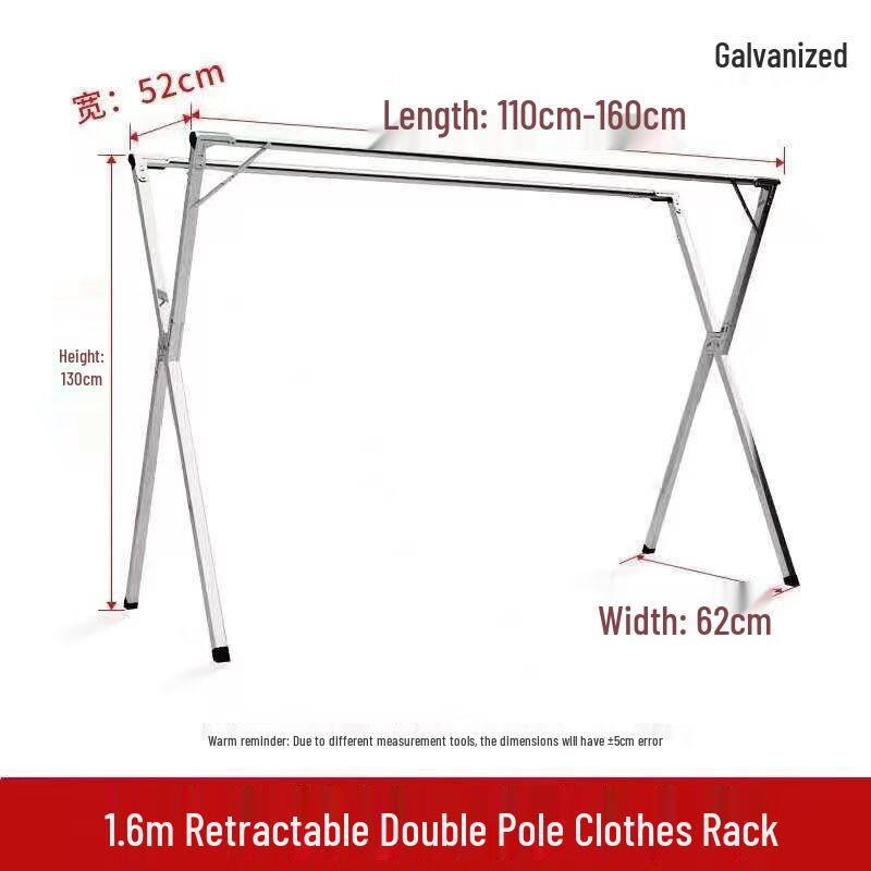 miflame 1.3m Galvanized Foldable Double Rod Clothes Drying Rack