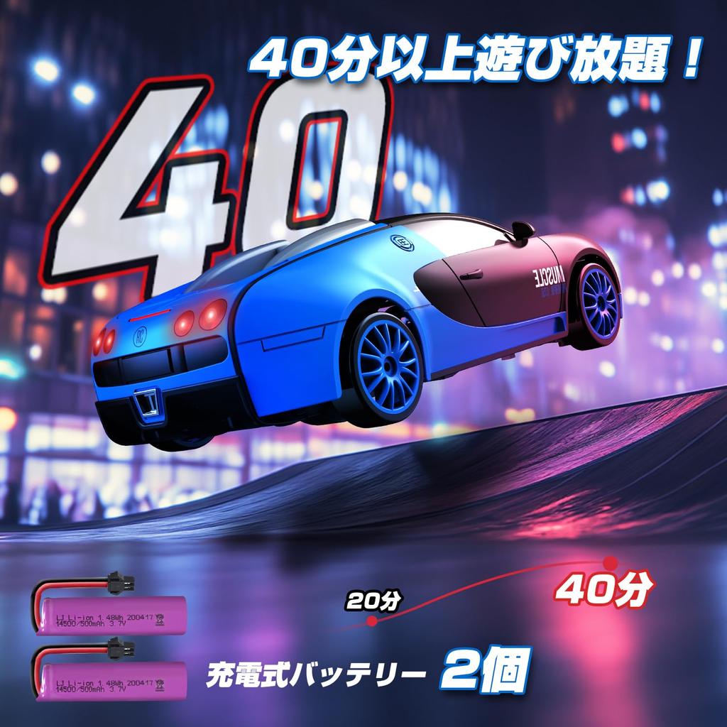 124 Scale 4WD 2.4GHz RC Drift Car with Drift Package, Replacement Tires & Cones, 40 Minutes of Continuous Running Time, USB Charging, Blue GTR,