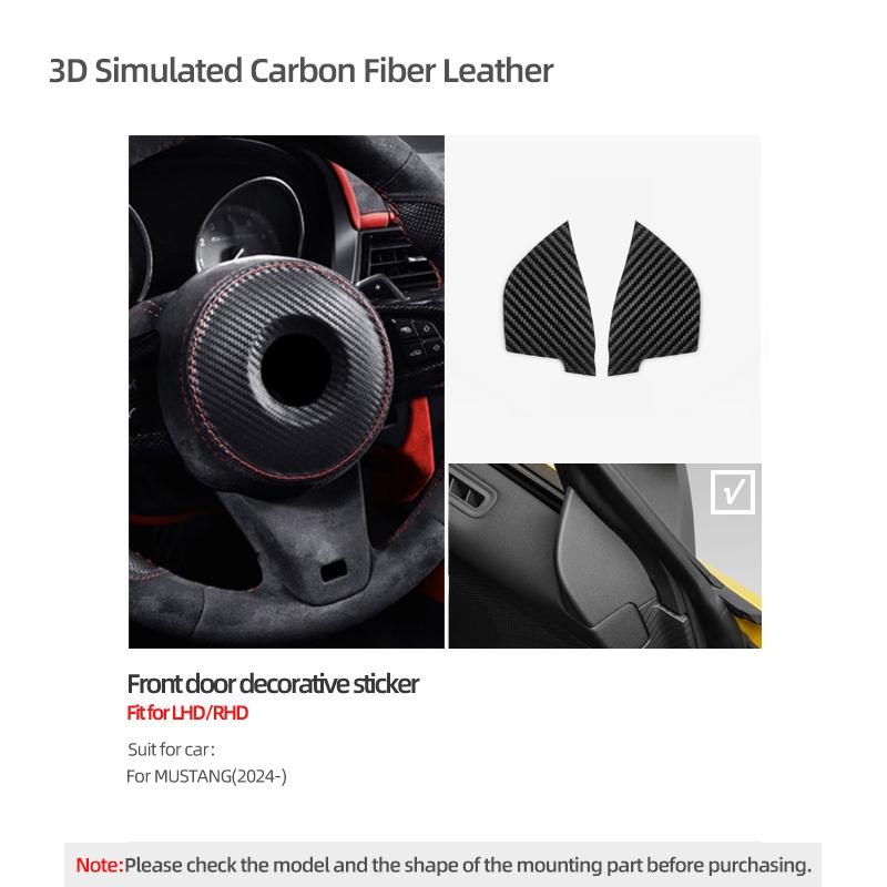 Betterhumz For Ford Mustang GT 2024- Make of Alcantara Car Front Door Panel Interior Decor Trim Stickers Tuning Auto Accessories
