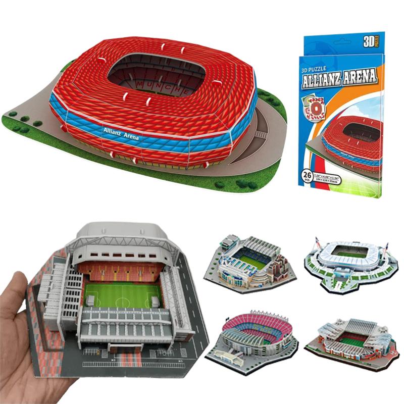 Children 3D Puzzle Toys Simulated Football Field Building Model Paper Early Education Hands On Ability Football Fan Gifts Tmz