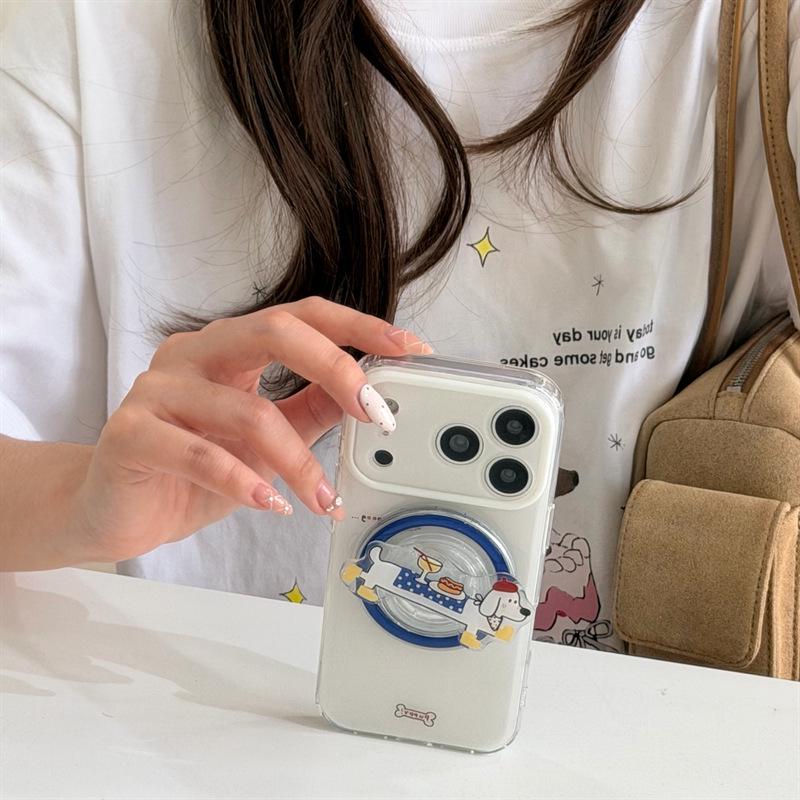 Adorable Sausage Dog Magnetic Stand for iPhone 17/16 Pro Max/15 Pro - Premium Feel Case