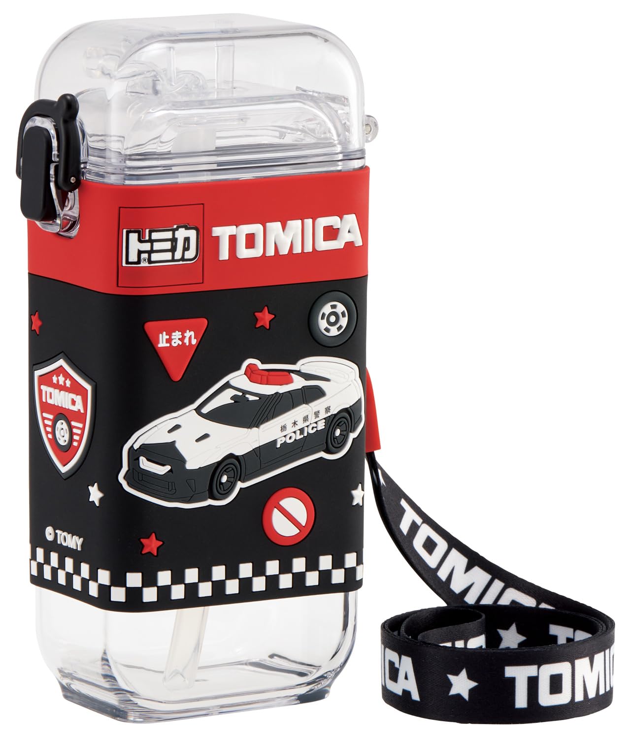 

Пляшка для води Skater Square Straw Bottle M 450 мл з кришкою та плечовим ременем Tomica Boys One-push PSQ5ST-A