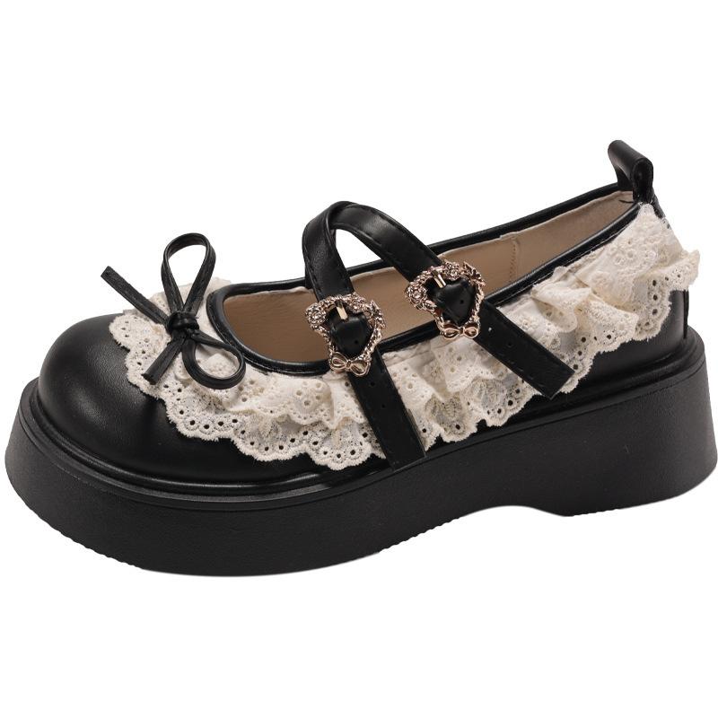 Black Bow, Light Mouth, Platform Small Leather Shoes for Women's 2025 New Spring and Autumn Versatile Skirt, Mary Jane Single Shoes.