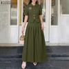 ZANZEA Women Short Sleeve Blouse and Long Skirts Summer Two Piece Suit Sets
