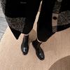 Sheepskin version~ British leather thick-soled Chelsea boots women's thick heel elastic small short boots ankle boots Skinny Martin boots