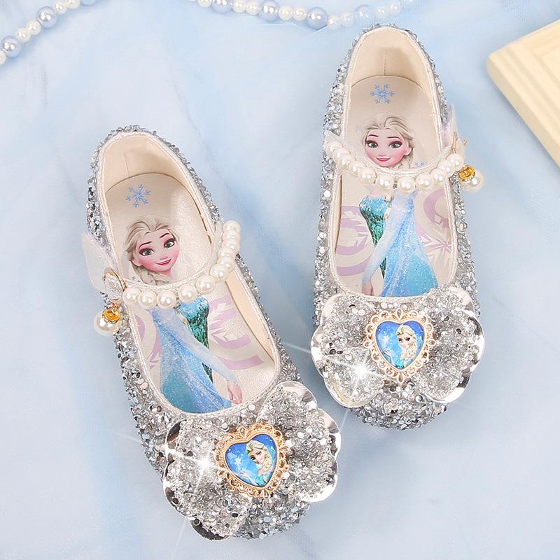 

Girls 2026 Summer Princess Elsa Crystal Shoes - Soft Sole, Flat Heel 19.5 cm серебряный