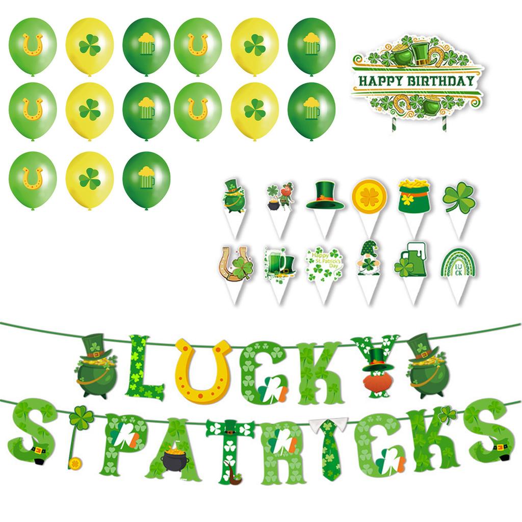 Irish Theme Paper Party Decoration Set Event Planning Supplies Party Accessories Banners and Cake Toppers with Balloons