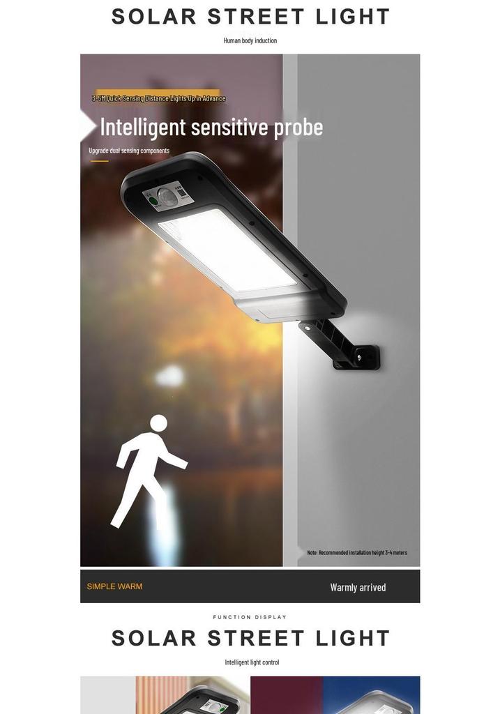 Ultra-Bright Outdoor LED Solar Street Light with Human Motion Sensor and Remote Control, Waterproof for Courtyards and Walkways