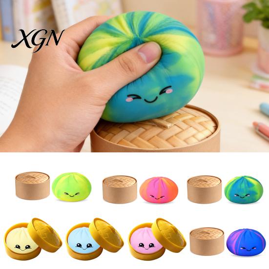 Anxiety Relief Steamed Bun Toy Smiling Stress Ball Anti-Anxiety Cartoon Dumpling Squeeze Soft Simulated Dough Fidget Sensory