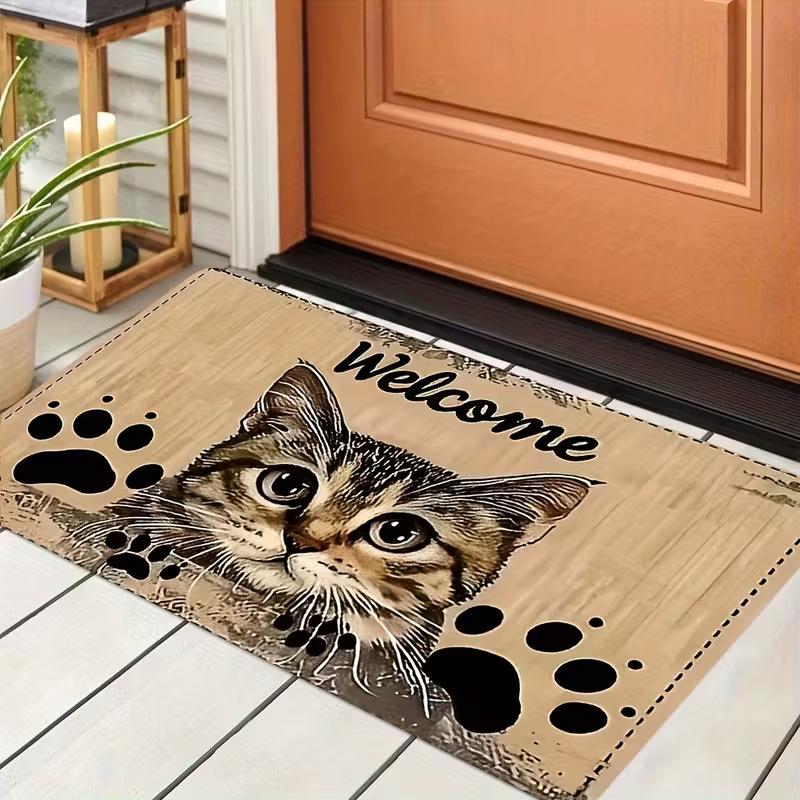 Retro Cartoon Cat Floor Mat, Entrance Door Mat, Dirt-resistant and Wear-resistant Foot Mat, Festival Floor Mat, Easy To Take Care of Floor Mat