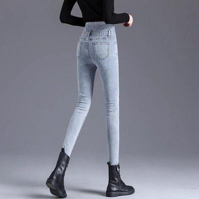 Women's High-Waisted Slimming Stretch Pencil Jeans with Fleece Lining - 2023 Autumn/Winter Collection