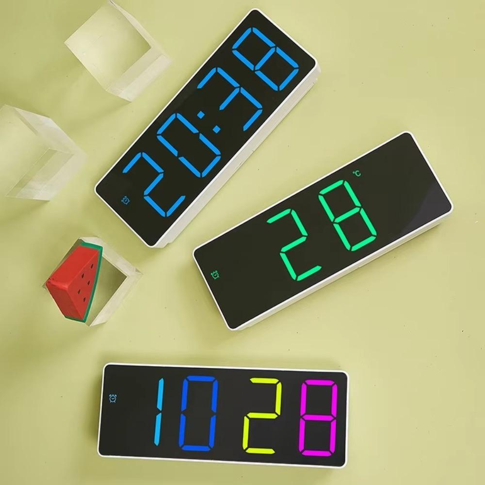 RGB Colorful Alarm Clock LCD Display 4 Digitals LED Digital Clock with Temperature Date Adjustable Brightness Electronic Clock