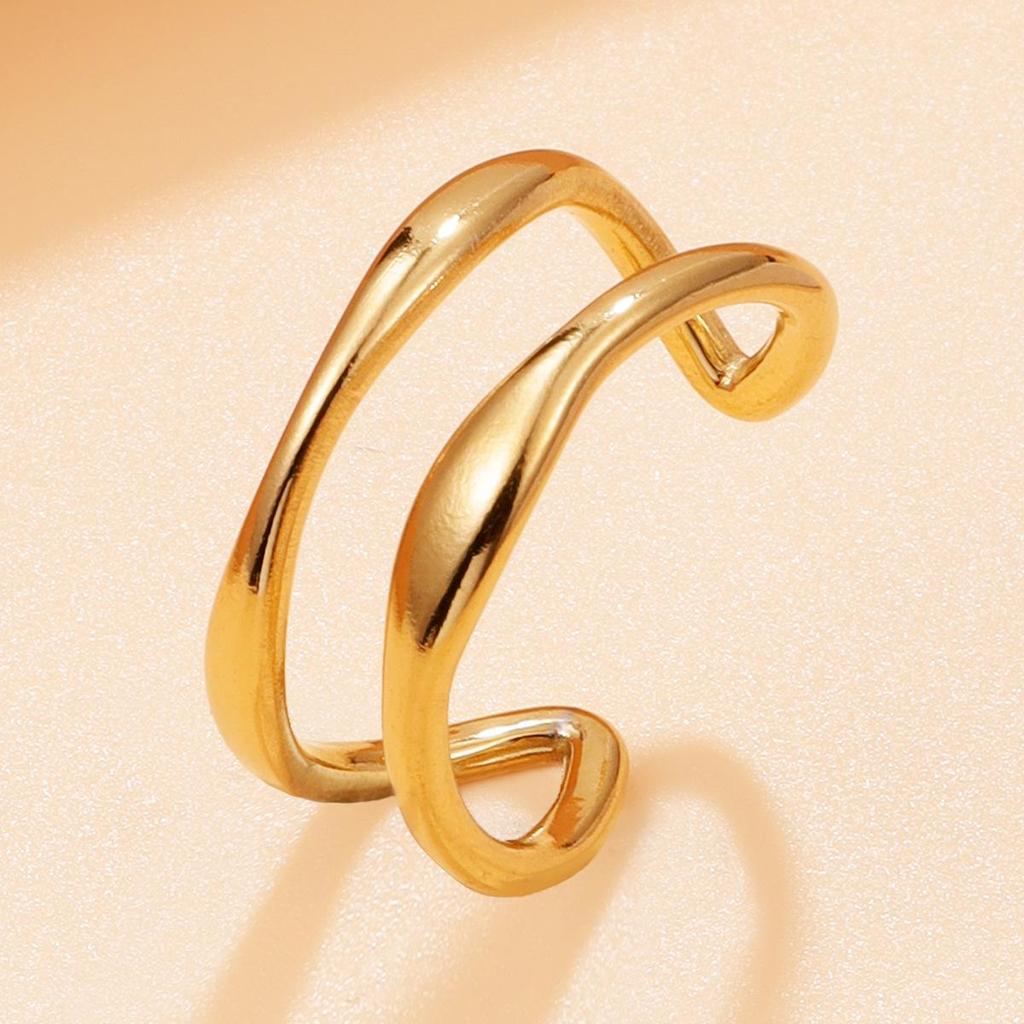 Women's Elegant Double Row Stainless Steel Geometric Open Ring