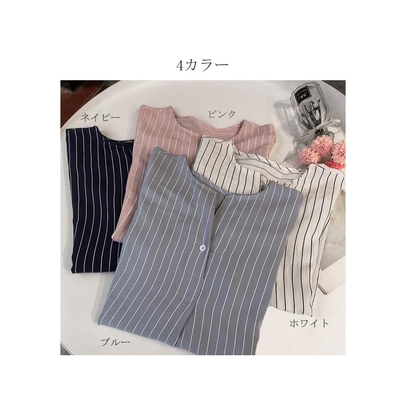 No-brand Volen Women's 3/4 Sleeve Striped Slit Top, Plus Size, Relaxed Fit, Stylish for Commuting YJP0018BL-L