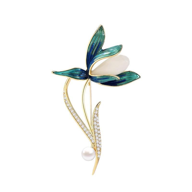 

Женская элегантная брошь в виде цветка магнолии, цветочная брошь для любителей, цветок на грудь, булавка для пальто, платья, модная бижутерия, подарок