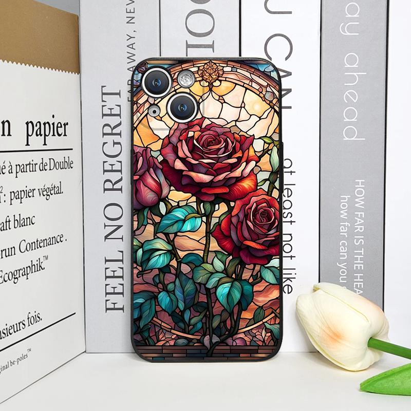 Colorful Glass Style Rose Flower Pattern Phone Case for iPhone 17 16 12 11 14 Plus 13 14 15 Pro Max Mini X XS Floral Soft Cover
