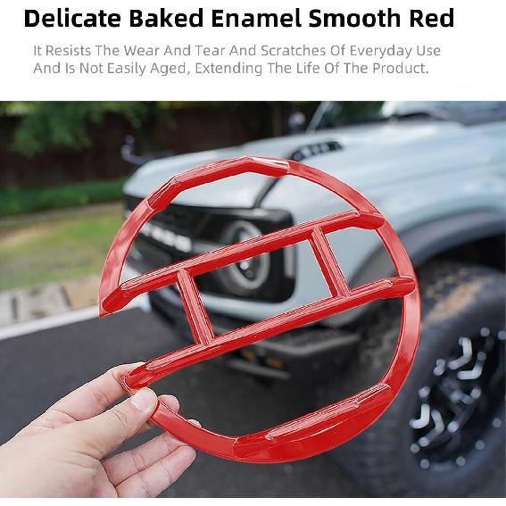 Red Headlight Cover for 2021-2024 Ford Bronco, Headlight Protector Guard with Anti-Scratch Trim - Pair, Durable Front Grille Off-Road Protective