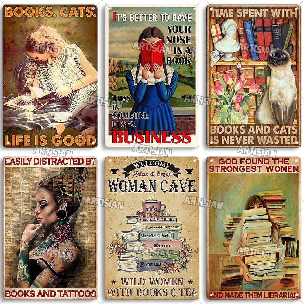 Artisian Girl Loves Books Metal Sign Reading Tin Poster Read Book Decorative Plate Wall Decor Garage Bar Pub Club Hotel Kitchen