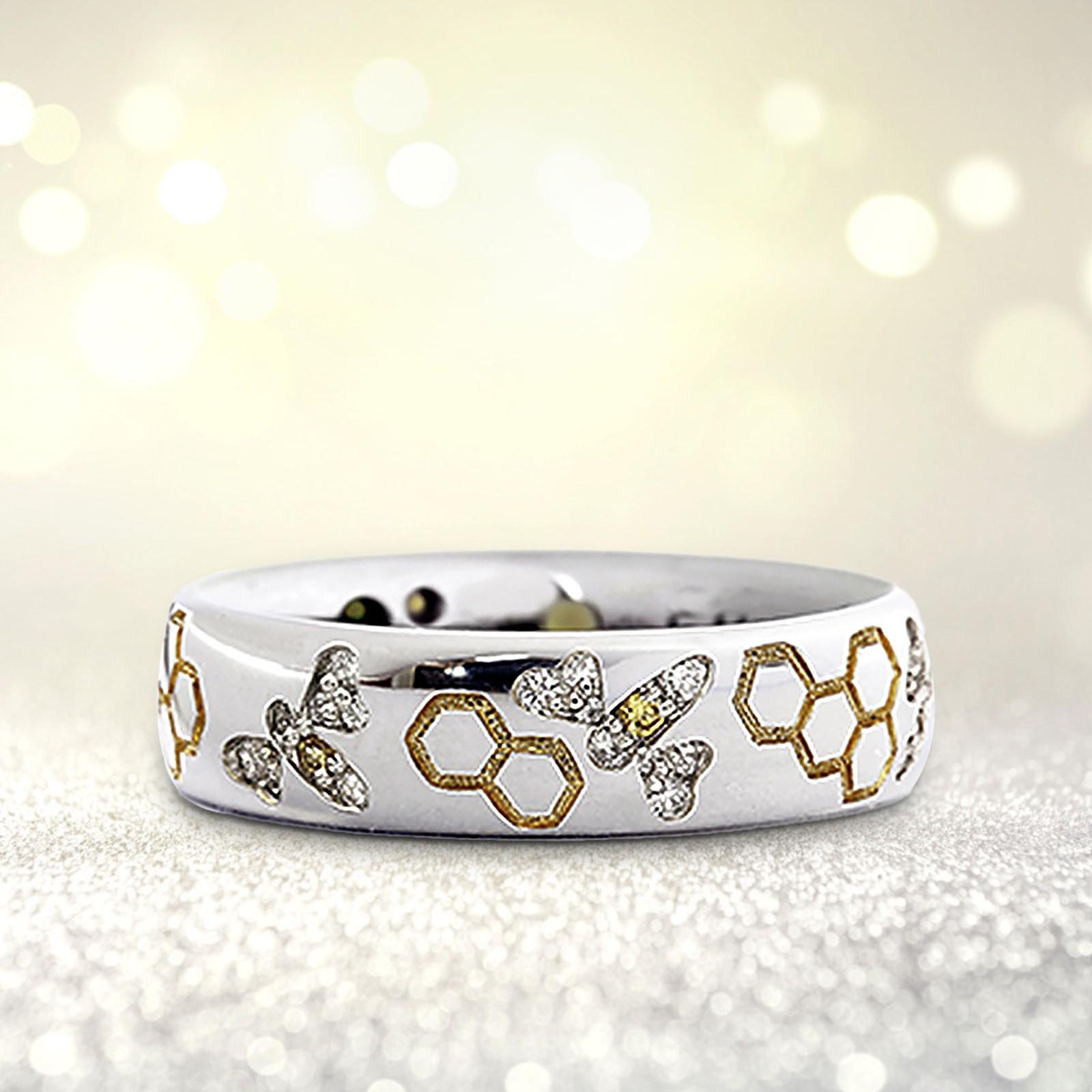 

Retro 925 Sterling Cute Bee & Hexagonal Rhinestone Rings for Women 8 серебряный