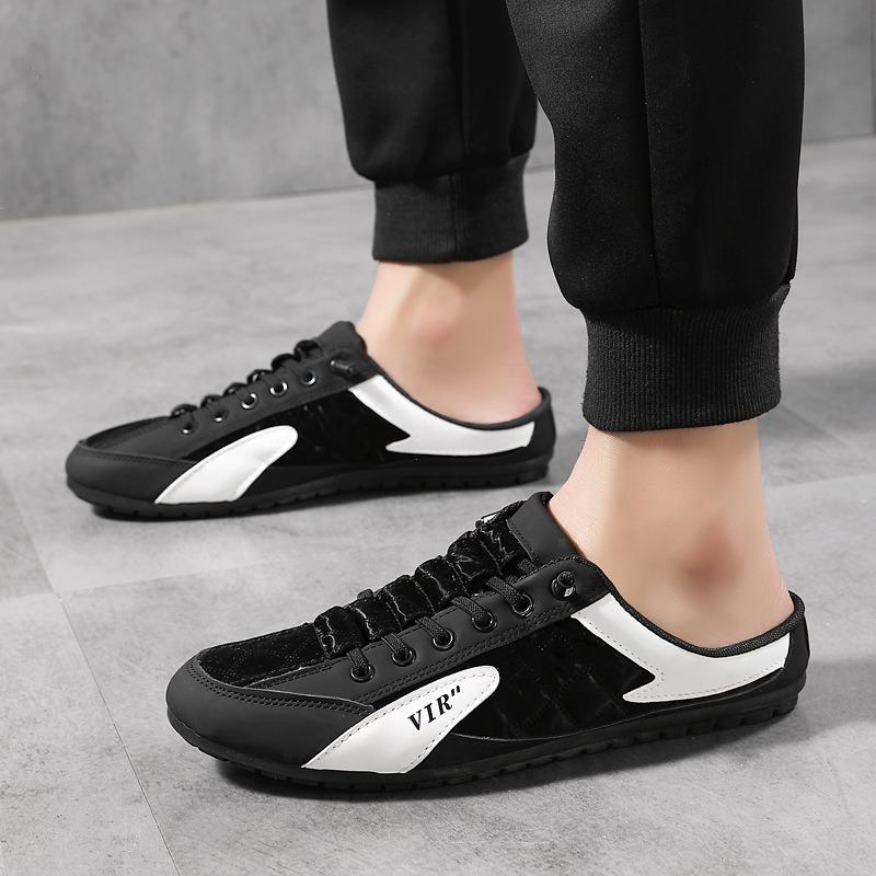 Spring men's shoes versatile casual shoes lazy one pedal half drag board shoes Doudou shoes men breathable and comfortable